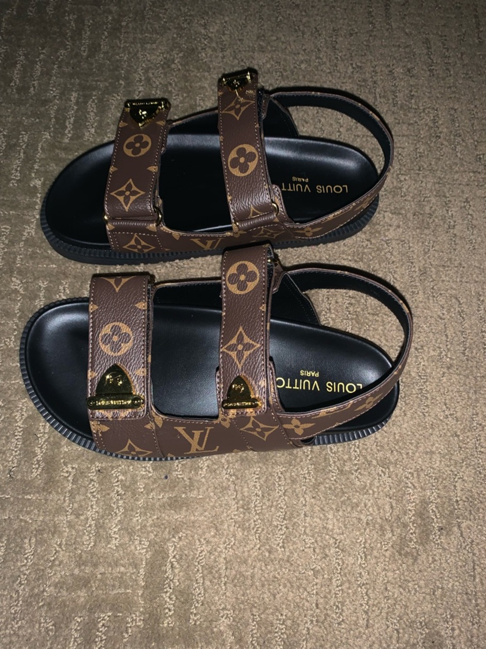 Brown Monogram Strap Sandals with Gold Hardware - Picture 5 of 10